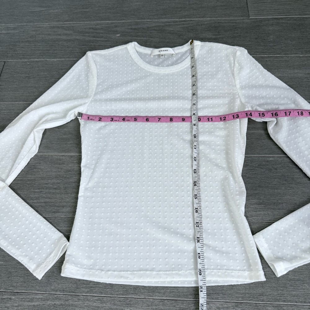 Frame The Mesh Polka Dot Top in Cream Off White S Sheer Cewneck Long Sleeve $278 - Picture 16 of 16